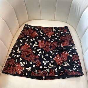 Zara Japanese dragon red mini skirt with slit